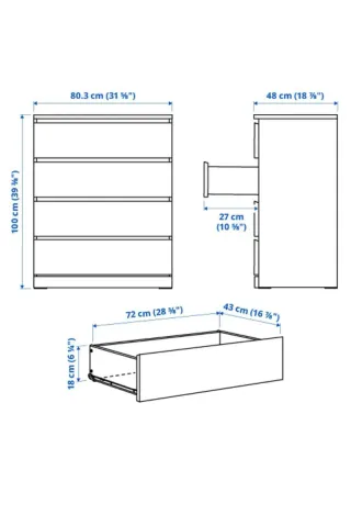 Cómoda Malm 4 cajones roble claro