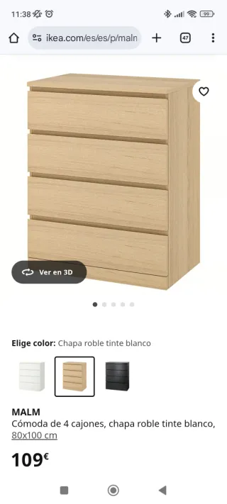 Cómoda Malm 4 cajones roble claro