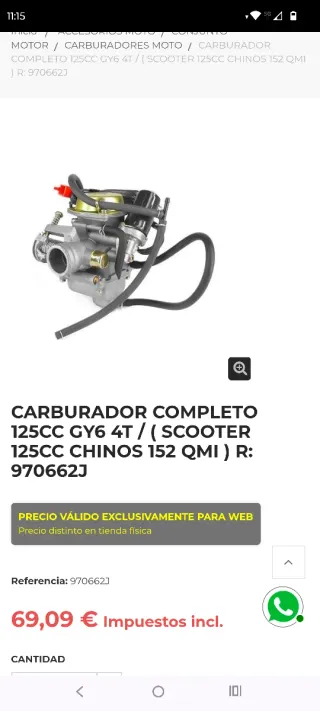 Carburador Completo 125cc GY6 4T
