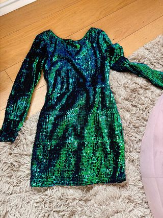 Abito tubino paillettes blu e verdi
