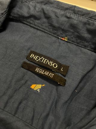 Camisa azul L pájaros manga corta