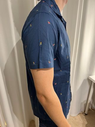 Camisa azul L pájaros manga corta