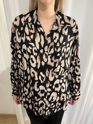 Blusa Leopardo de lino Negra y Beige