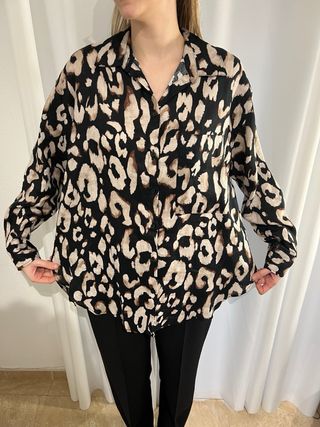 Blusa Leopardo de lino Negra y Beige