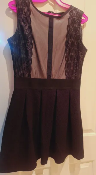 Vestido fiesta encaje y tul negro