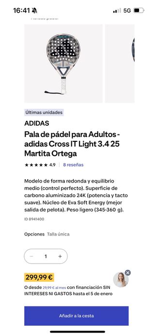 Pala Pádel Adidas Firmada Martita Ortega