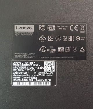 PORTÁTI Lenovo V110-15ISK (80TL) + Cargador y Bols