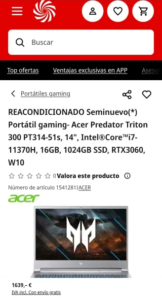Portátil Acer Predator Triton 300 SE