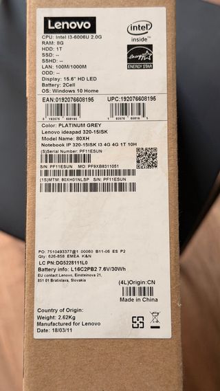 Lenovo Ideapad 320-15ISK Portátil. Intel i3