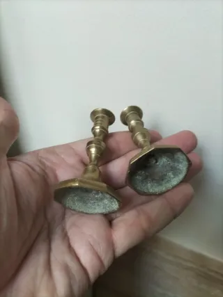 Candelabros antiguos bronce virgen dolorosa plata