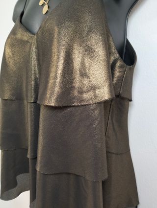 Top Nero Oro Ruffle Taglia M