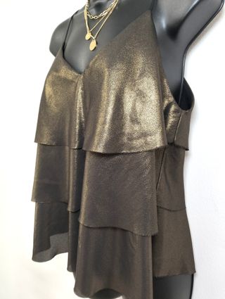 Top Nero Oro Ruffle Taglia M