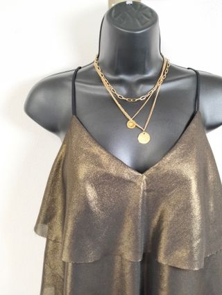 Top Nero Oro Ruffle Taglia M