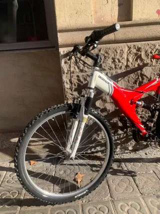 Bicicleta de montaña roja y blanca