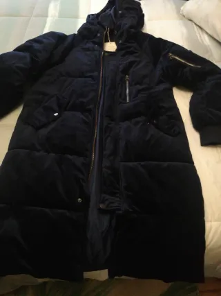 Abrigo azul oversize, pelo en la capucha opcional