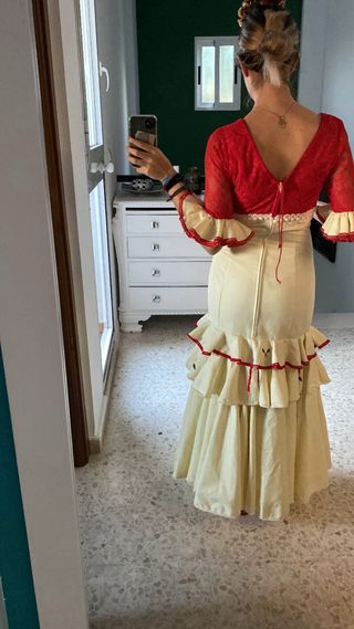 Traje Flamenca Mujer Rojo y Beige