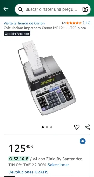 Calculadora Impresora Canon MP1211-LTSC Plata