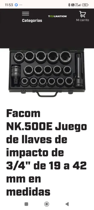 Juego Vasos Impacto FACOM 3/4 NK500E 19-42mm