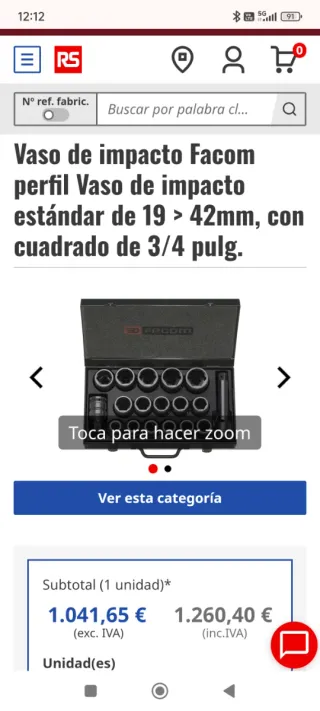 Juego Vasos Impacto FACOM 3/4 NK500E 19-42mm