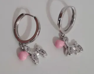Pendientes perrito globo rosa y plata