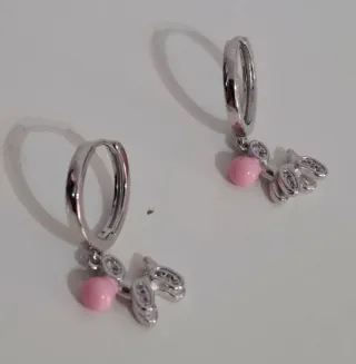 Pendientes perrito globo rosa y plata