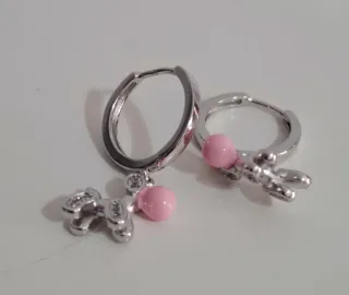 Pendientes perrito globo rosa y plata