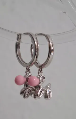 Pendientes perrito globo rosa y plata