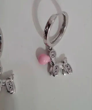 Pendientes perrito globo rosa y plata