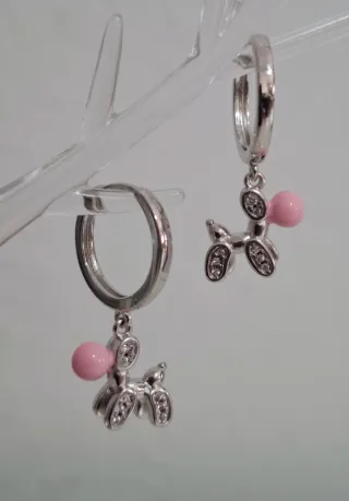 Pendientes perrito globo rosa y plata