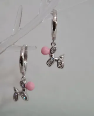 Pendientes perrito globo rosa y plata