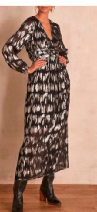 Vestido largo plateado y negro