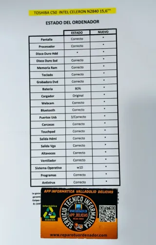 Portátil Toshiba Celeron 4GB RAM 120GB SSD