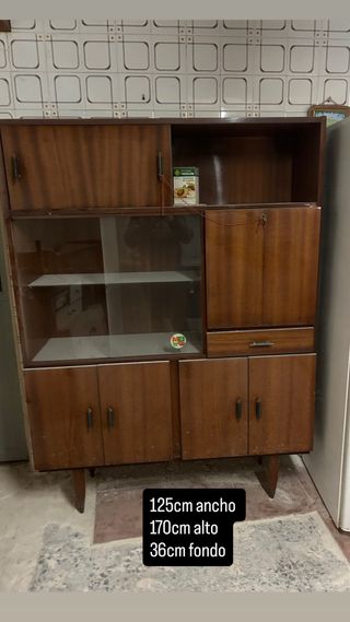 Mueble vintage madera y cristal