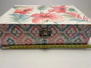 Scatola portaoggetti legno fiori hibisco