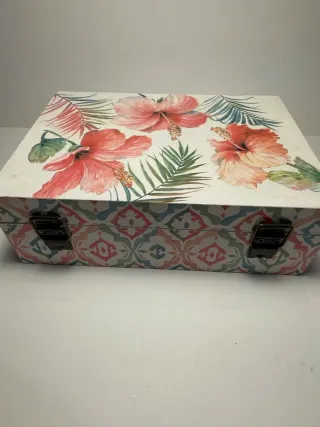 Scatola portaoggetti legno fiori hibisco