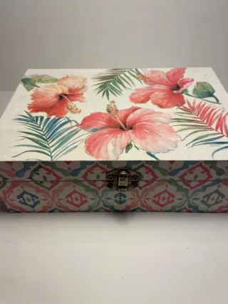 Scatola portaoggetti legno fiori hibisco