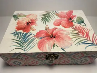 Scatola portaoggetti legno fiori hibisco