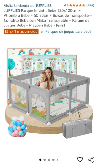 Parque infantil para bebés con alfombra 120x120