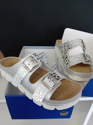 Sandalias Plataforma Mujer Plata Pala extra ancha