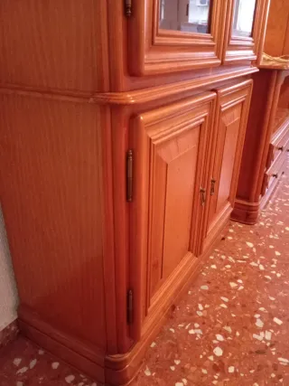 Mueble de madera con vitrina