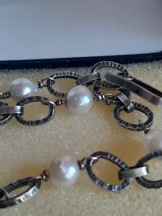 Pulsera Plata Antigua Vintage Perlas