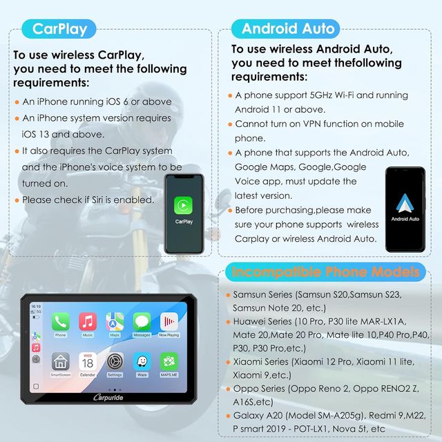 Carpuride W712D Pantalla Carplay Moto