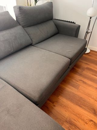 Sofá cheslong tela gris y beige