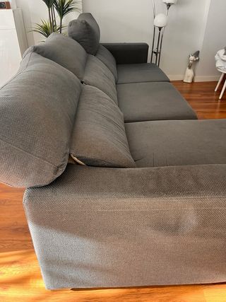 Sofá cheslong tela gris y beige