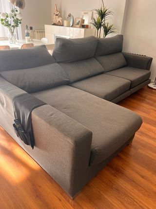 Sofá cheslong tela gris y beige