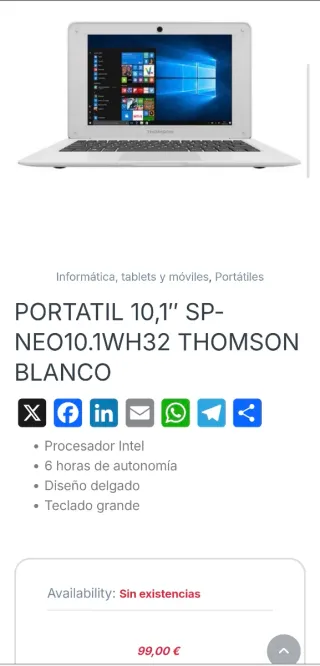 Ordenador Thomson SP-NEO10.1WH32 Blanco