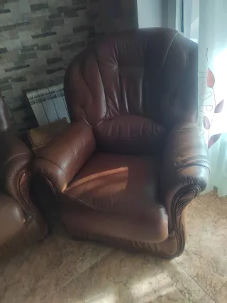 Sofá y sillón de piel + mesa de centro