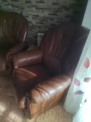 Sofá y sillón de piel + mesa de centro