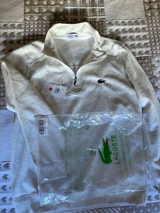 Sudadera Lacoste cremallera gris clara