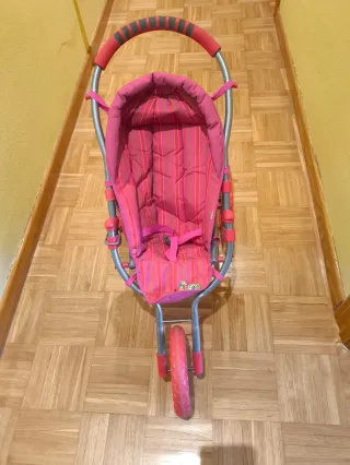 Silla de paseo para muñecas rosa de 3 ruedas plega